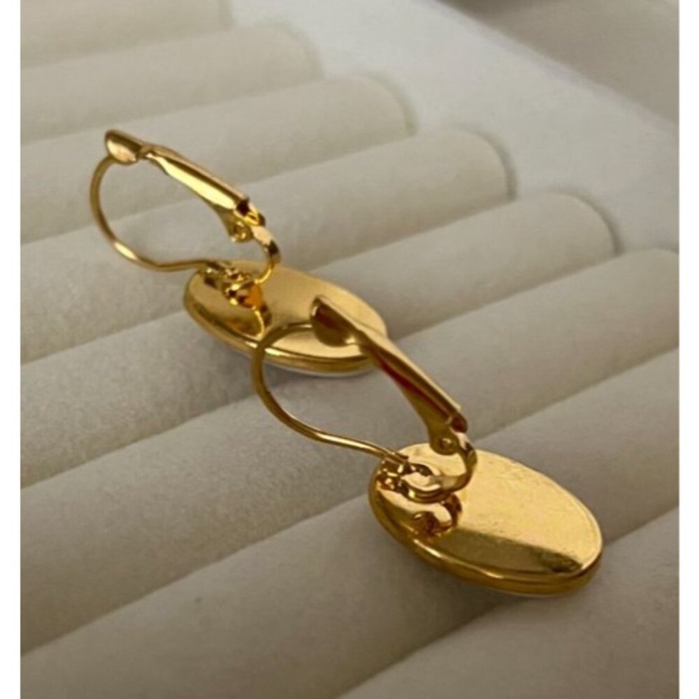Floral Porcelain Drop Earrings Gold Tone Leverback Dangle Oval - Picture 5 of 7